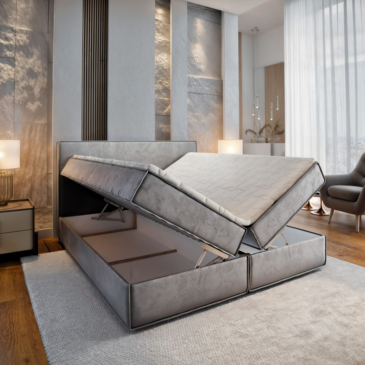 Akciós Pellio MON boxspring ágy +ajándék fedőmatrac +ingyenes kiszállítás